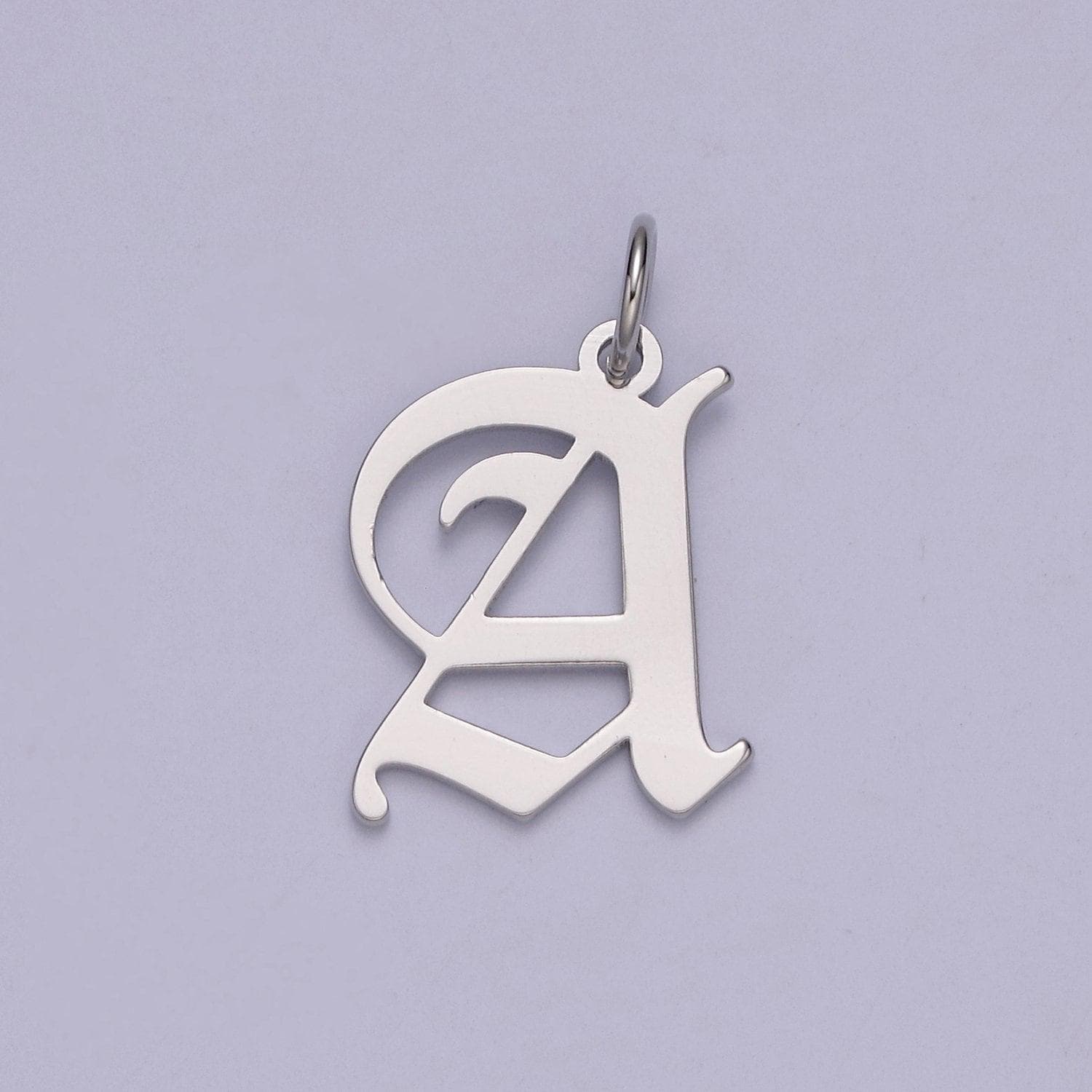 White gold filled charm personalized gothic initial letter charm necklace old english font style, delicate initial necklace for women men