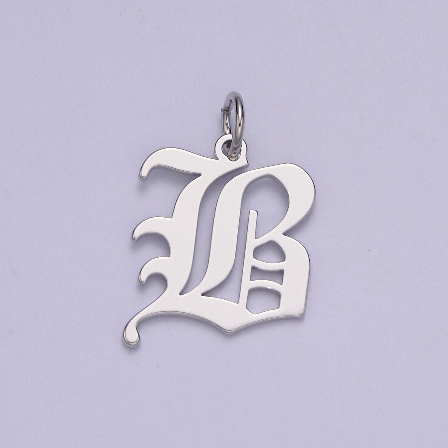 White gold filled charm personalized gothic initial letter charm necklace old english font style, delicate initial necklace for women men
