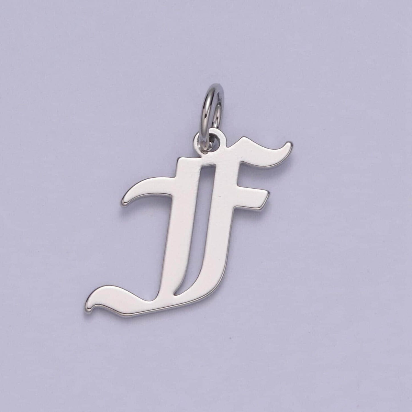 White gold filled charm personalized gothic initial letter charm necklace old english font style, delicate initial necklace for women men