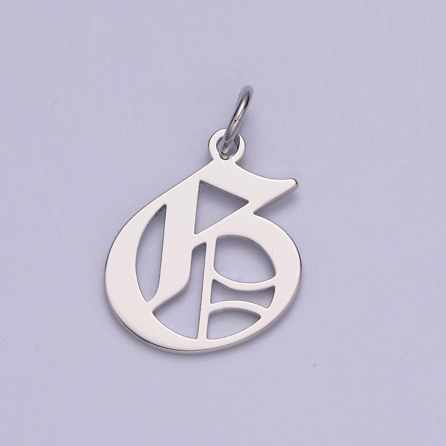 White gold filled charm personalized gothic initial letter charm necklace old english font style, delicate initial necklace for women men
