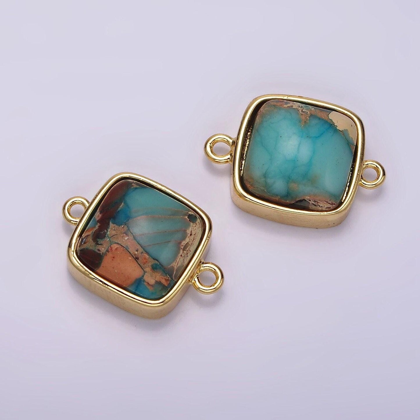 14k gold filled 12mm onyx, sea sediment jasper, lapis lazuli, aventurine square bezel connector | g119 - g125