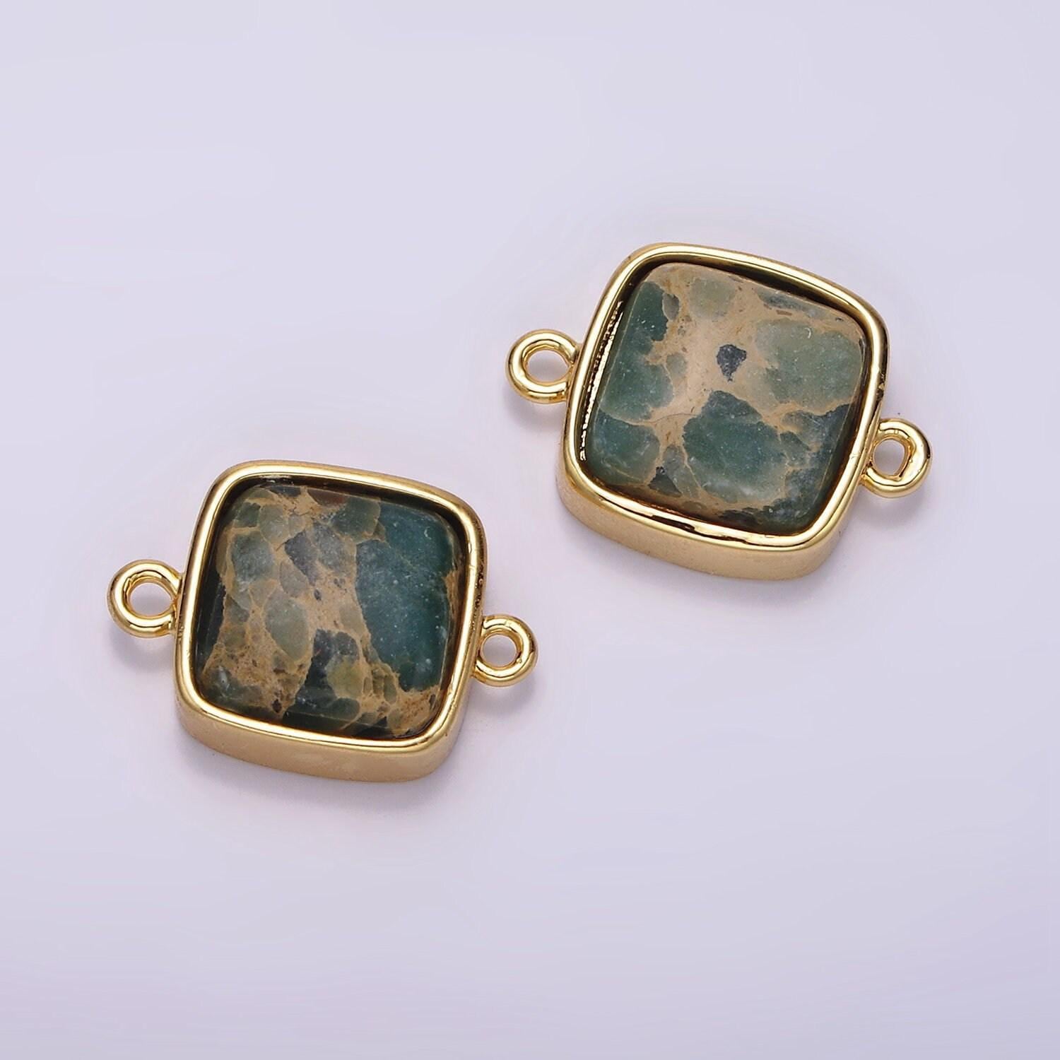 14k gold filled 12mm onyx, sea sediment jasper, lapis lazuli, aventurine square bezel connector | g119 - g125