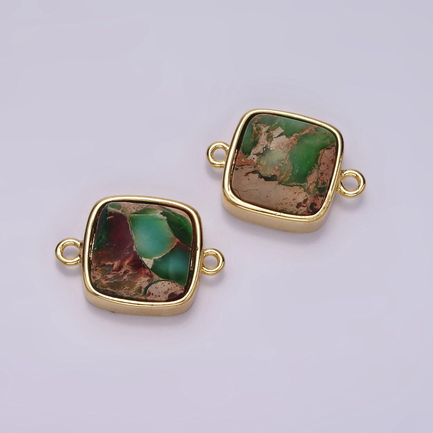 14k gold filled 12mm onyx, sea sediment jasper, lapis lazuli, aventurine square bezel connector | g119 - g125