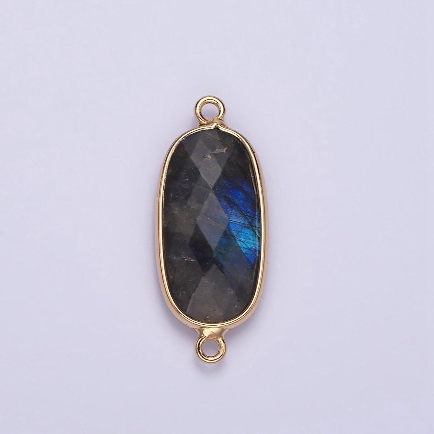 Faceted gemstone oval gold charm connector rose quartz onyx labradorite amethyst amazonite charm g033 - g043