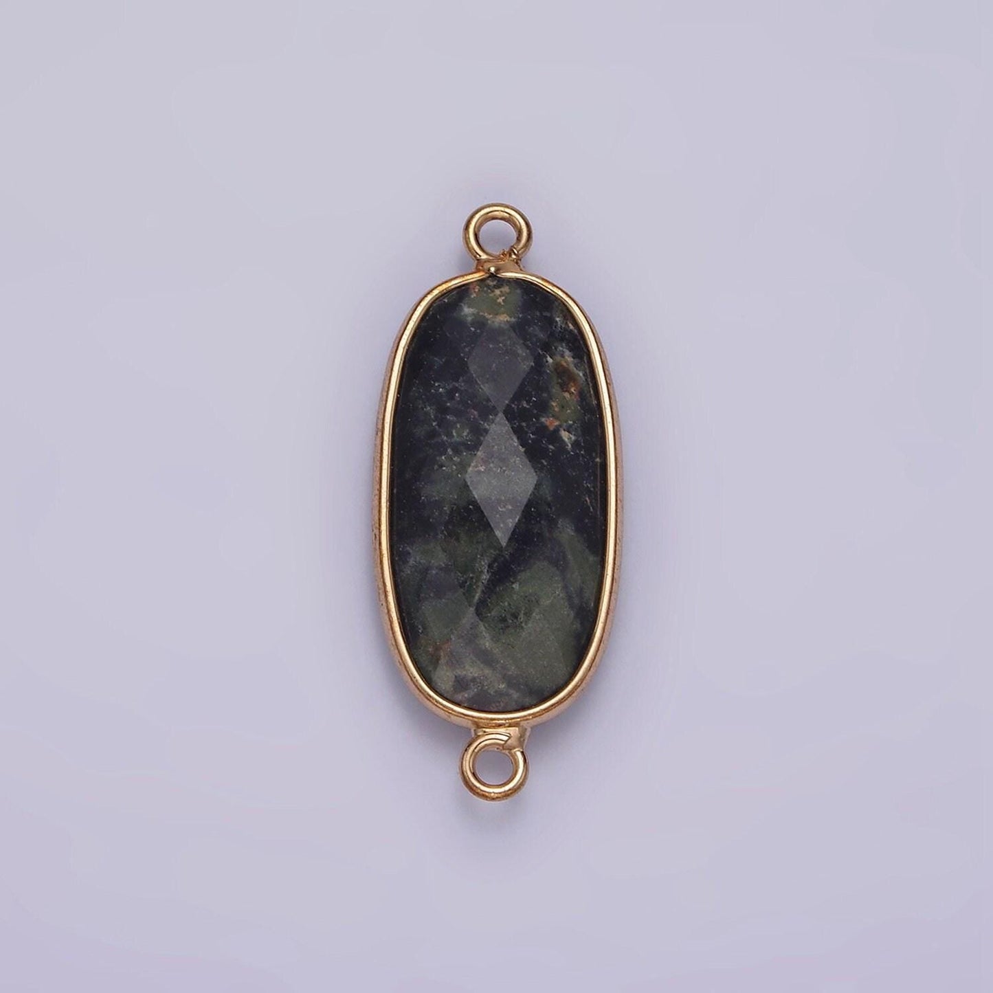 Faceted gemstone oval gold charm connector rose quartz onyx labradorite amethyst amazonite charm g033 - g043