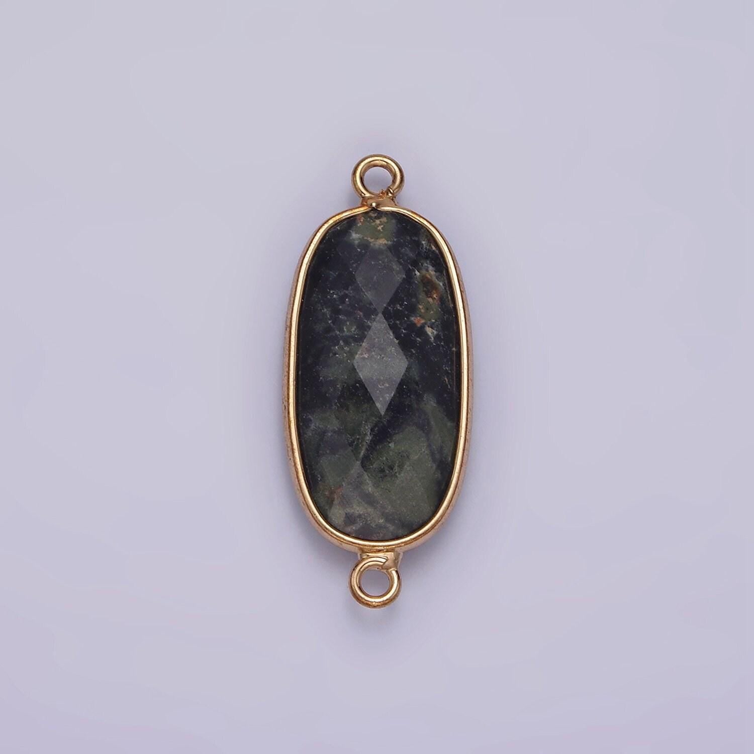 Faceted gemstone oval gold charm connector rose quartz onyx labradorite amethyst amazonite charm g033 - g043