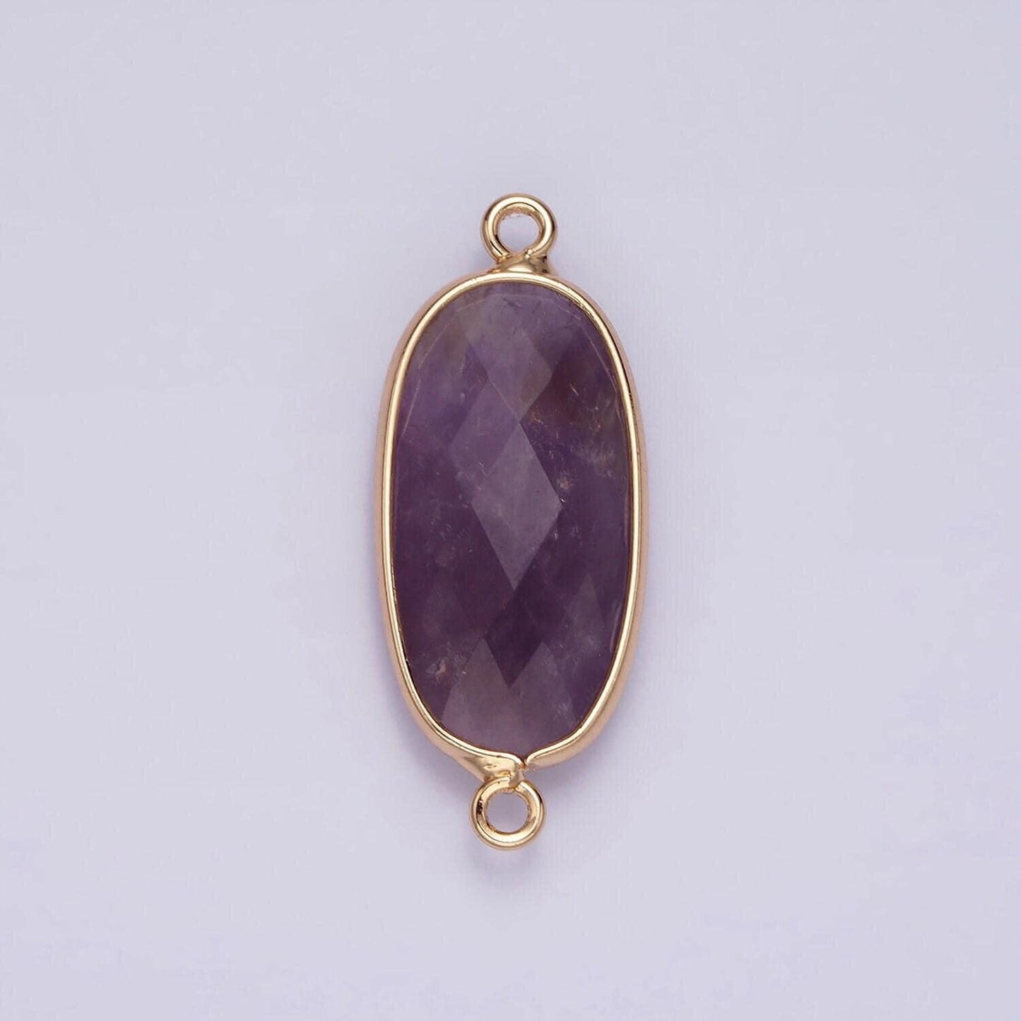 Faceted gemstone oval gold charm connector rose quartz onyx labradorite amethyst amazonite charm g033 - g043