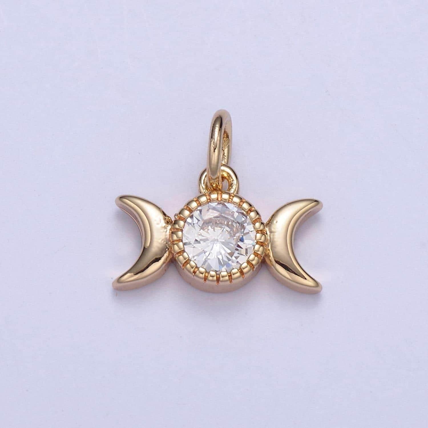 Double tiny moon and cubic zirconia charm in gold filled micro pave cz bright double moon celestial charm for diy earring bracelet necklace