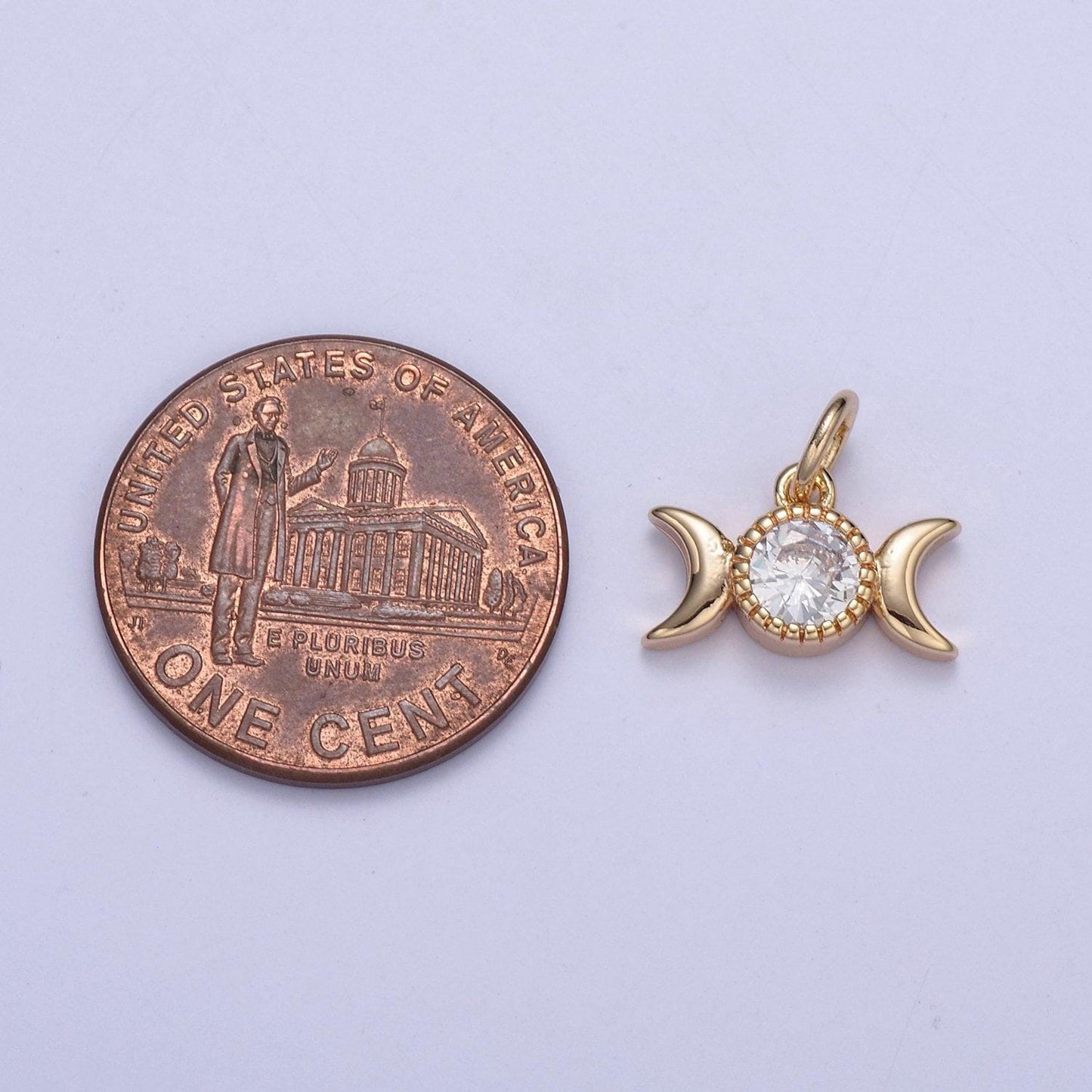 Double tiny moon and cubic zirconia charm in gold filled micro pave cz bright double moon celestial charm for diy earring bracelet necklace