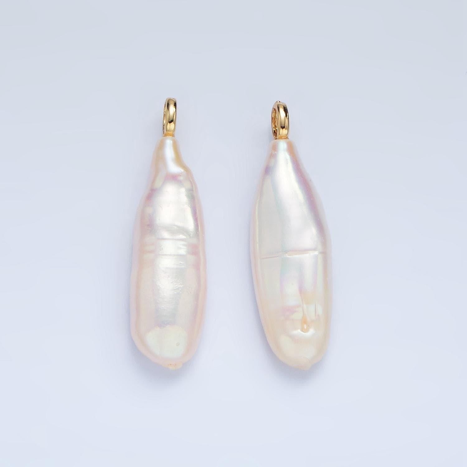 Freeform 14k gold filled 32.5mm shell pearl long stick pendant dangle charm for minimalist necklace jewelry component | p-1898