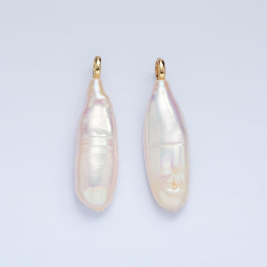 Freeform 14k gold filled 32.5mm shell pearl long stick pendant dangle charm for minimalist necklace jewelry component | p-1898