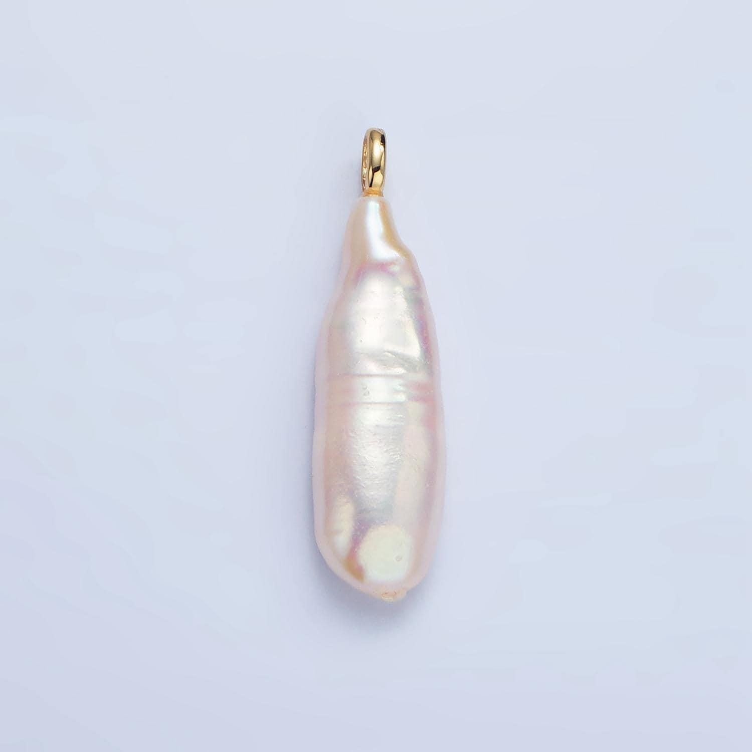 Freeform 14k gold filled 32.5mm shell pearl long stick pendant dangle charm for minimalist necklace jewelry component | p-1898