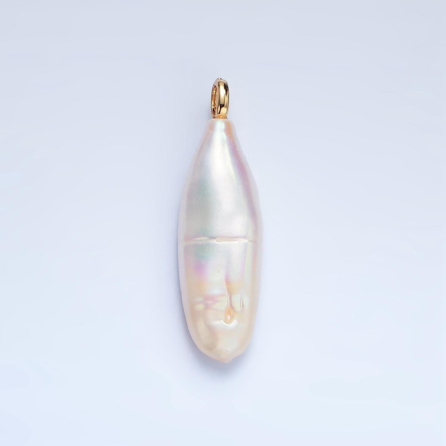Freeform 14k gold filled 32.5mm shell pearl long stick pendant dangle charm for minimalist necklace jewelry component | p-1898