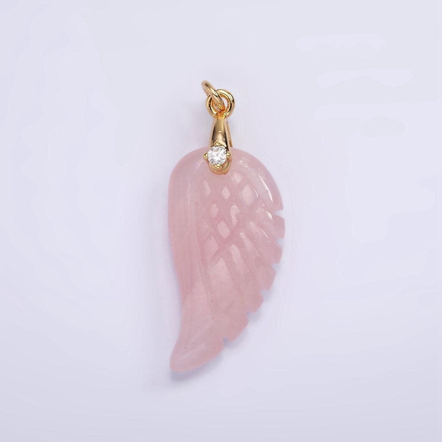 Handmade carved natural pink rose quartz / amethyst / quartz angel wing pendant charm for necklace bracelet component ag297