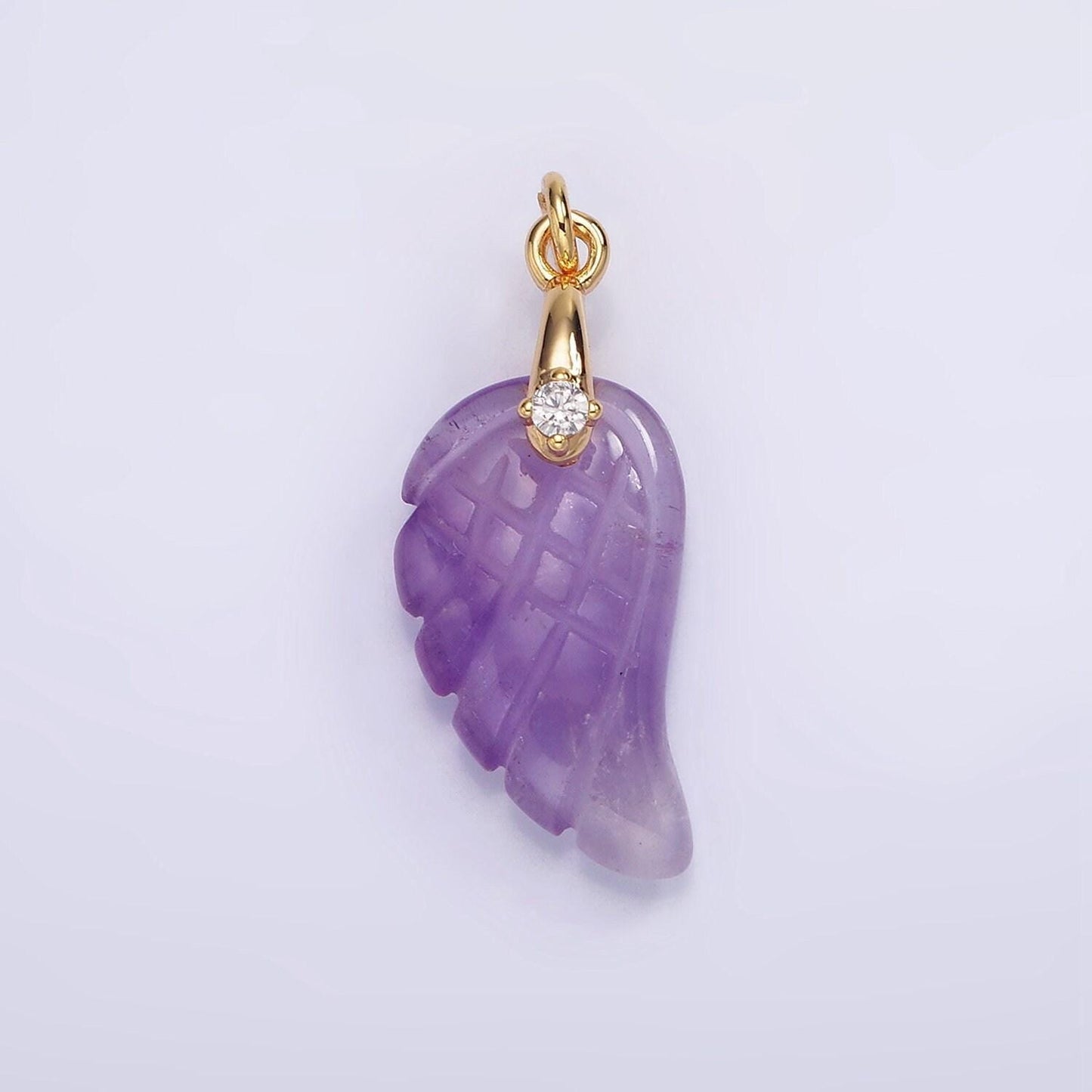 Handmade carved natural pink rose quartz / amethyst / quartz angel wing pendant charm for necklace bracelet component ag297