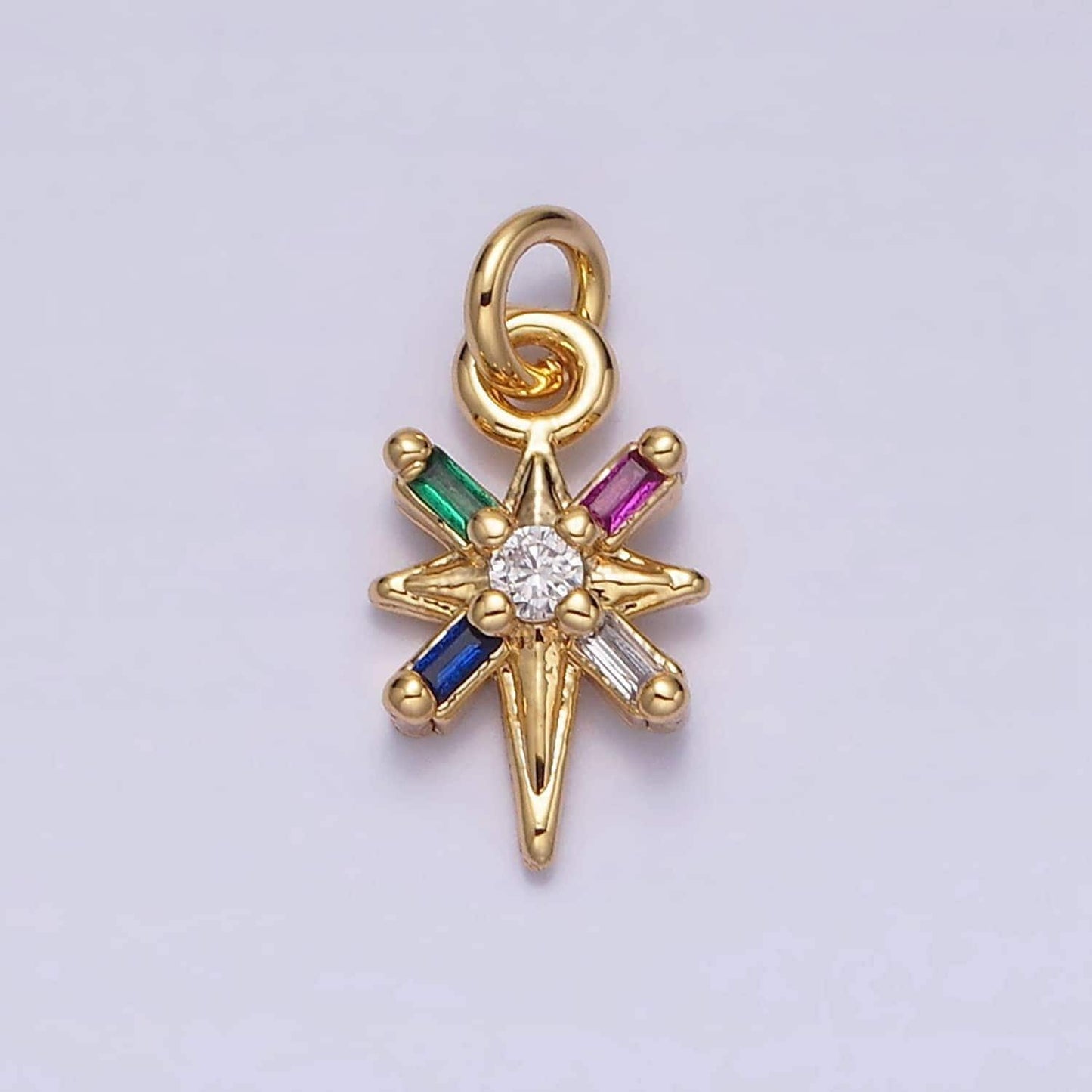 16k gold filled north star celestial multicolor, clear baguette cz charm in gold & silver | ac1296 ac1297