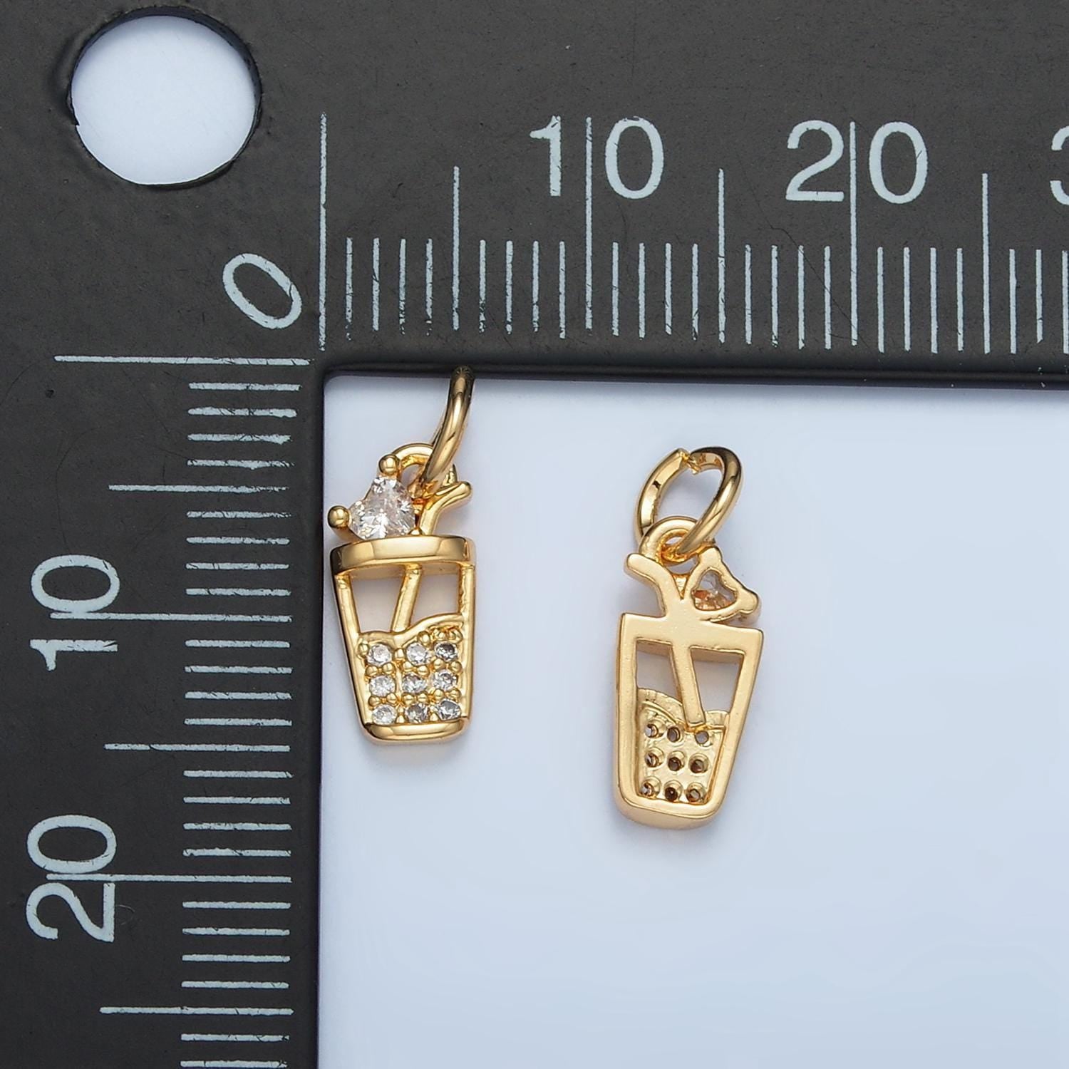 Iced boba micro paved cz 24k gold filled drink charm | e-914