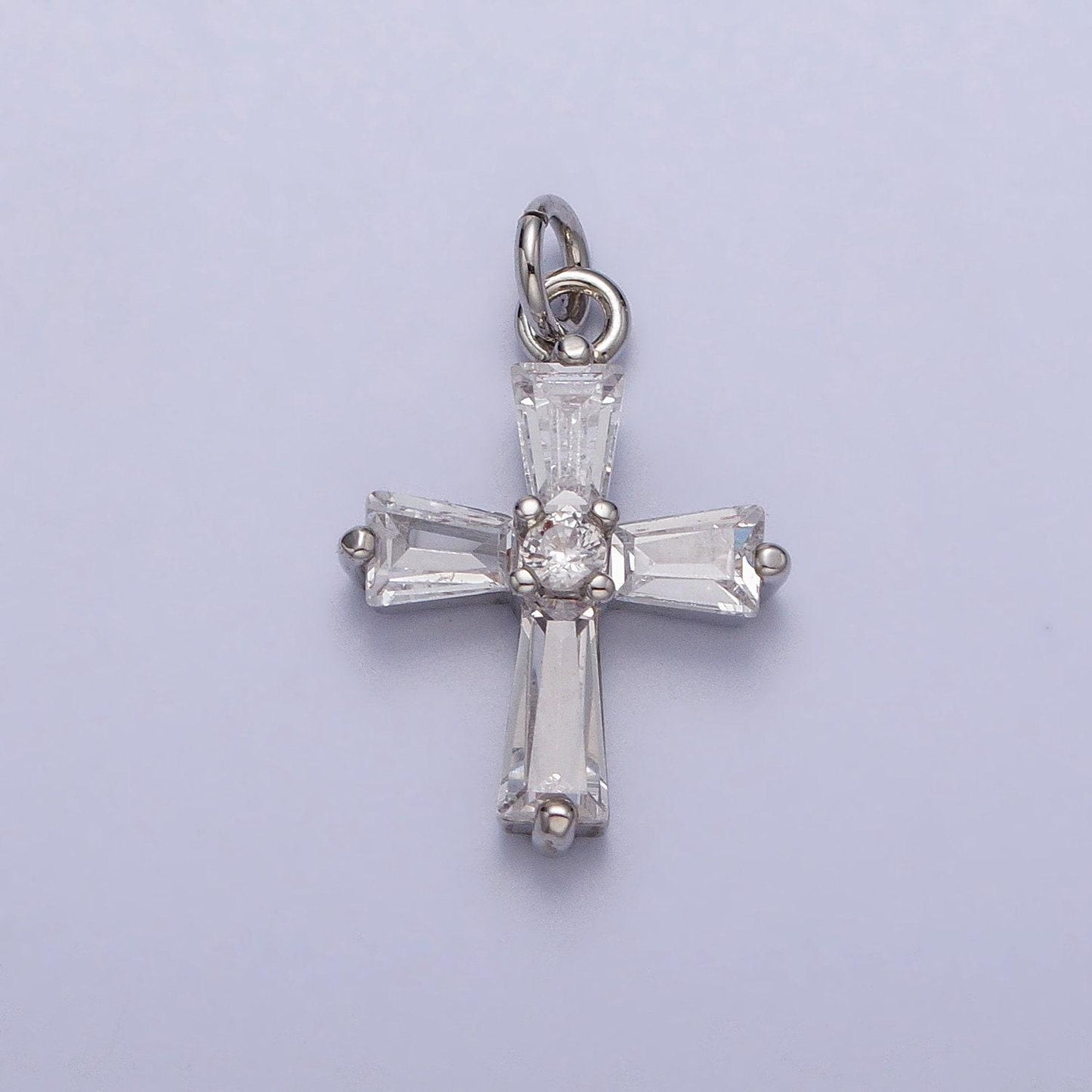 Mini cross charm 16k gold plated baguette cz religious pendant silver tone cross charm ac211