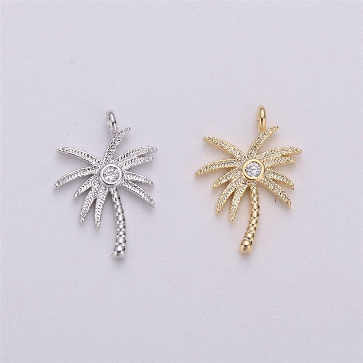 Tiny crystal palm tree in gold filled dainty palm tree pendant necklace earring bracelet charm for jewelry making supply c-542