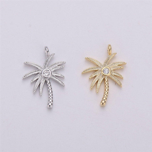 Tiny crystal palm tree in gold filled dainty palm tree pendant necklace earring bracelet charm for jewelry making supply c-542