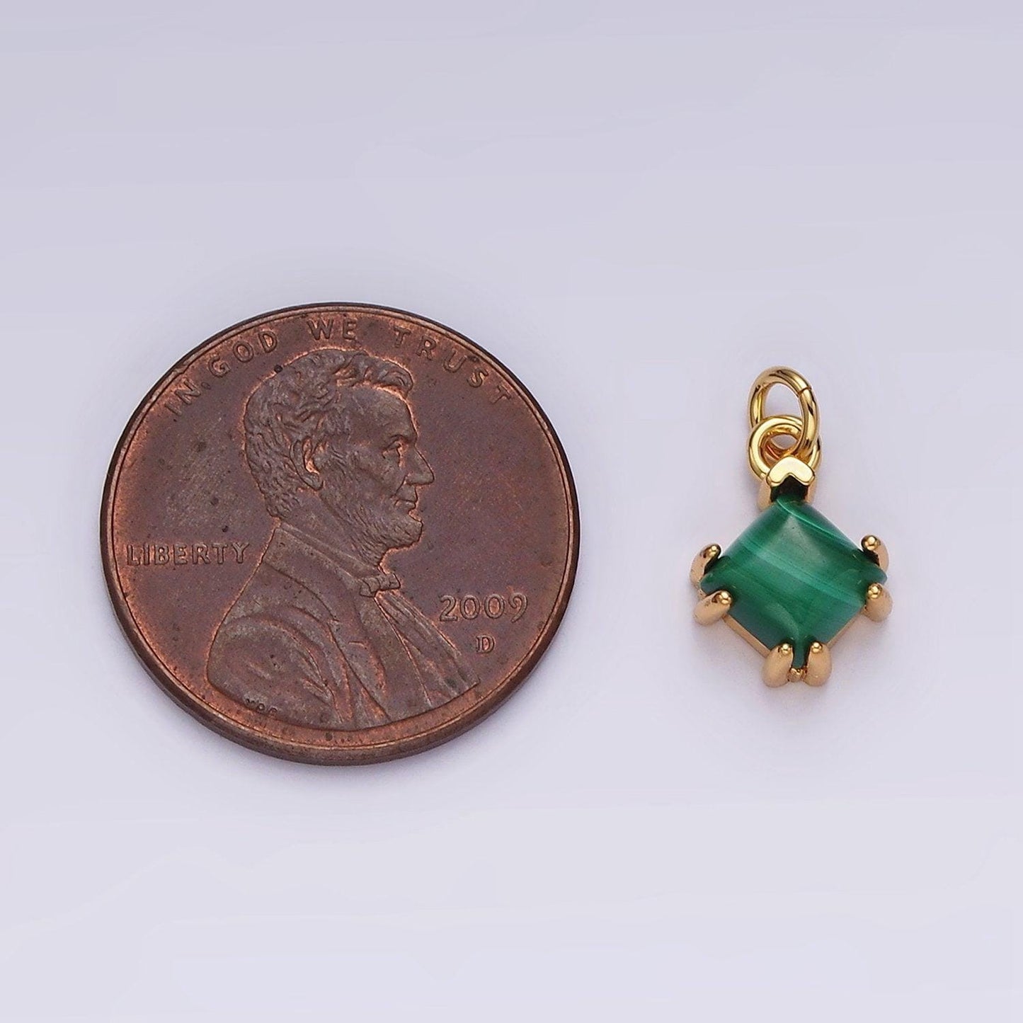 14k gold filled green malachite framed rhombus mini charm | ac789