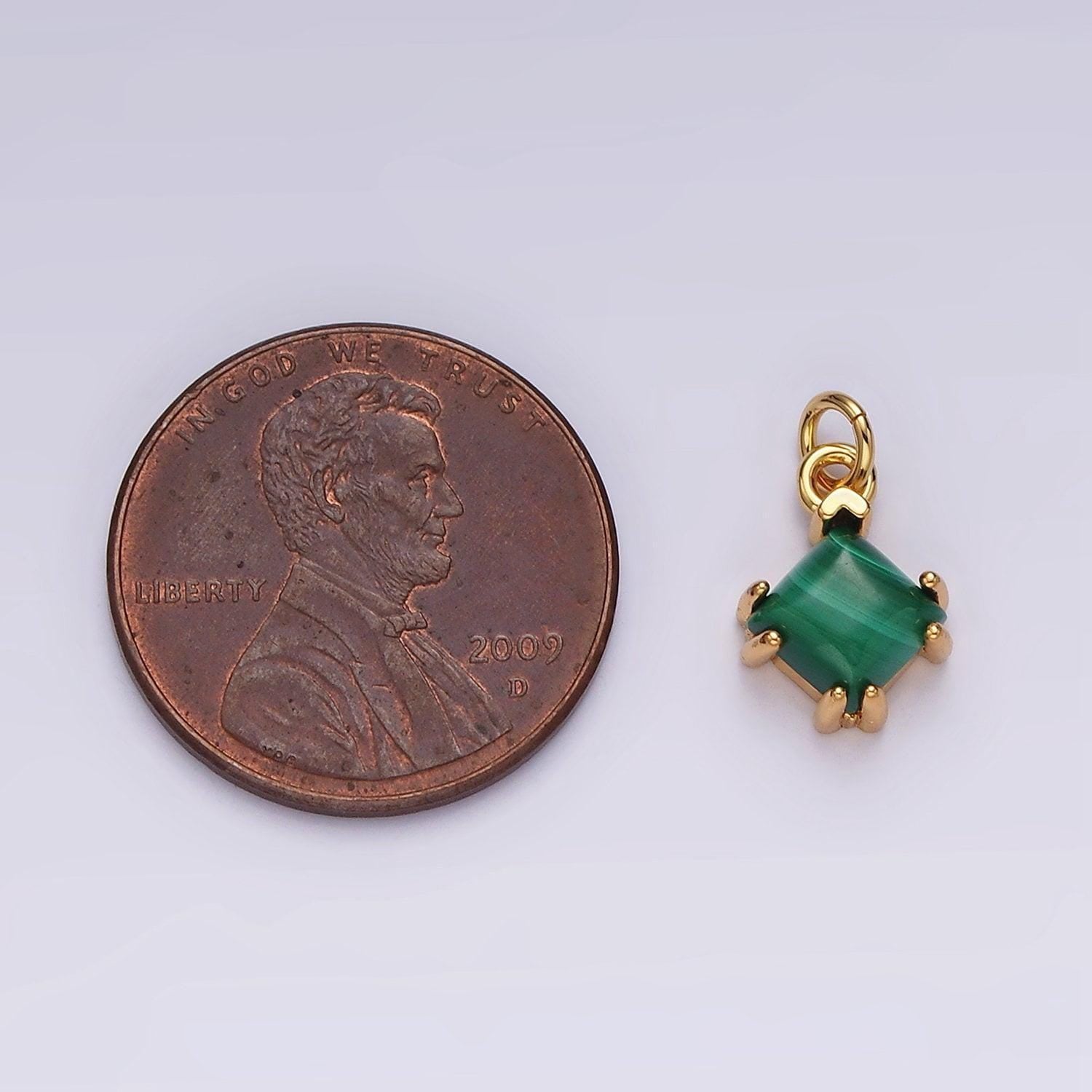 14k gold filled green malachite framed rhombus mini charm | ac789