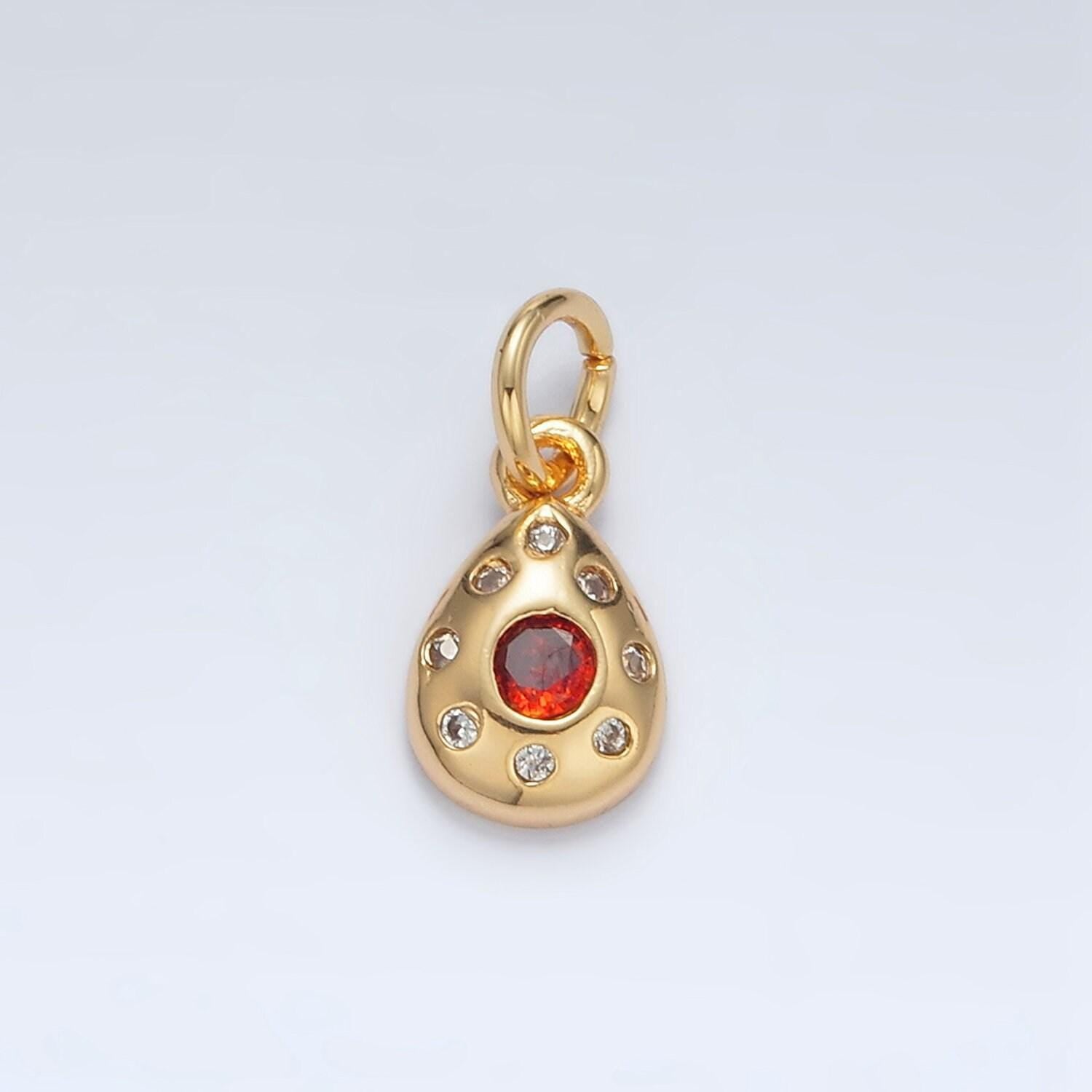 24k gold filled red cz teardrop mini charm | ag-937