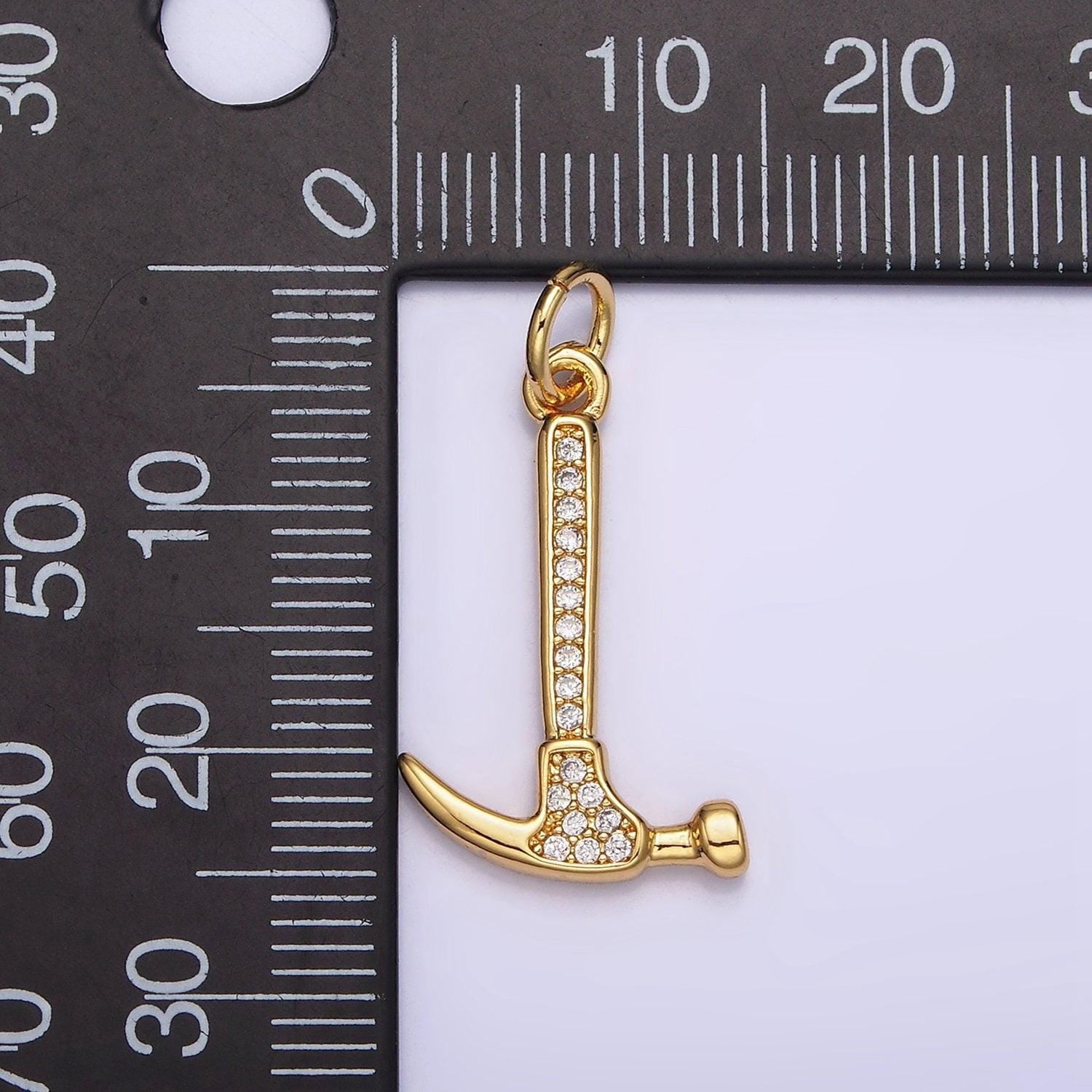 Micro pave gold hammer charm, hammer tool pendant n-1103