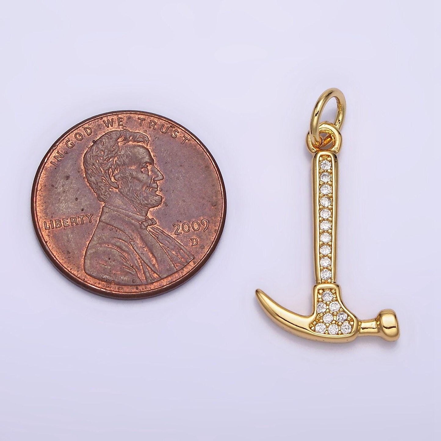 Micro pave gold hammer charm, hammer tool pendant n-1103
