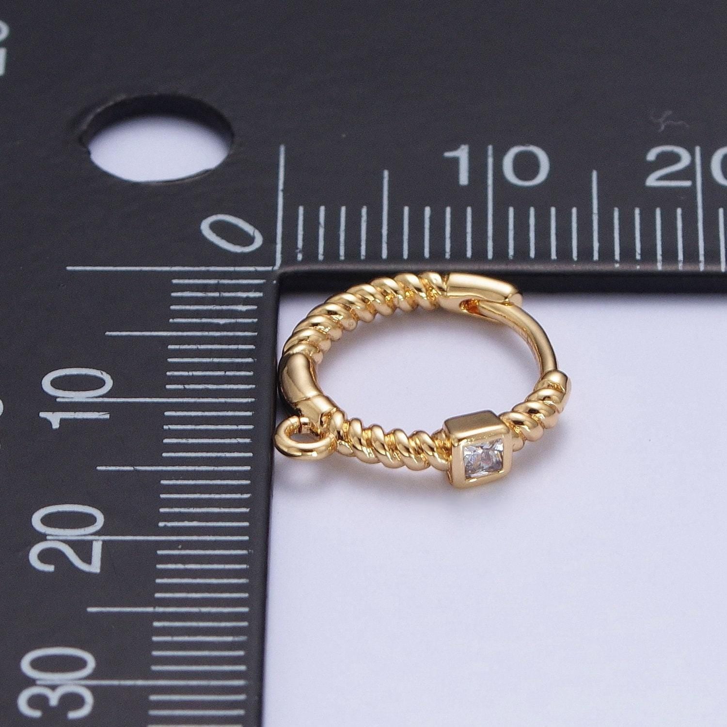 24k gold plated dainty wreaths hoop huggie w/ open link lever, micro cz pave wreaths earrings, 14.6x14.5mm, earring making findings | l-810