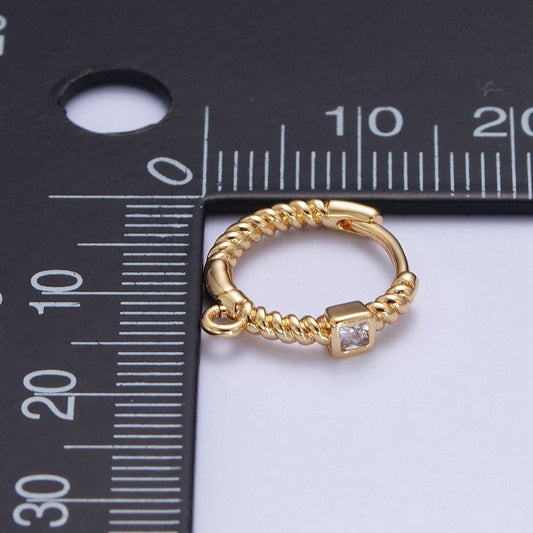 24k gold plated dainty wreaths hoop huggie w/ open link lever, micro cz pave wreaths earrings, 14.6x14.5mm, earring making findings | l-810