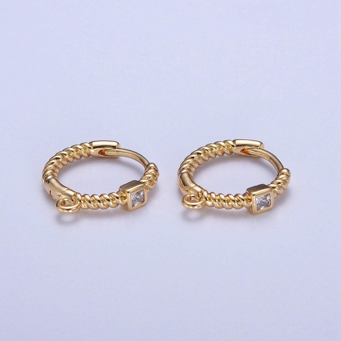 24k gold plated dainty wreaths hoop huggie w/ open link lever, micro cz pave wreaths earrings, 14.6x14.5mm, earring making findings | l-810