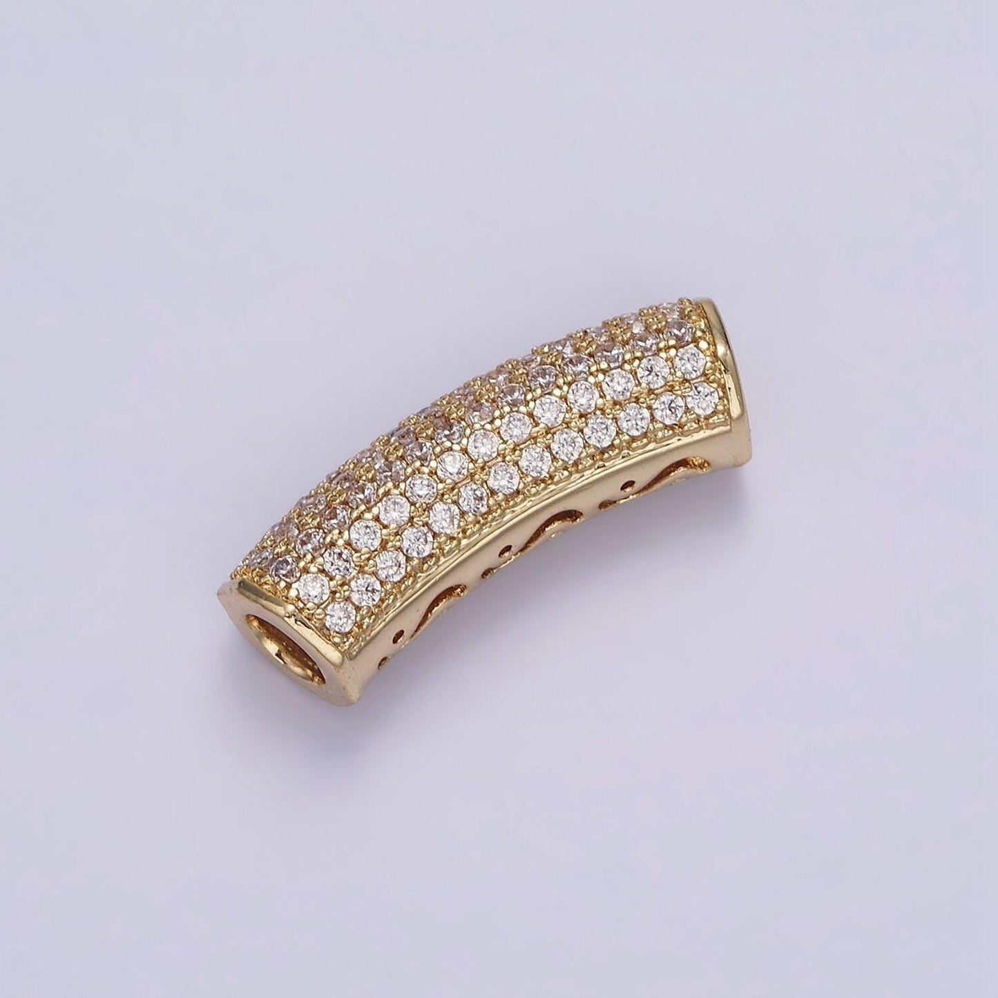 14k gold filled 23.5 tube micro paved cz bead | b795