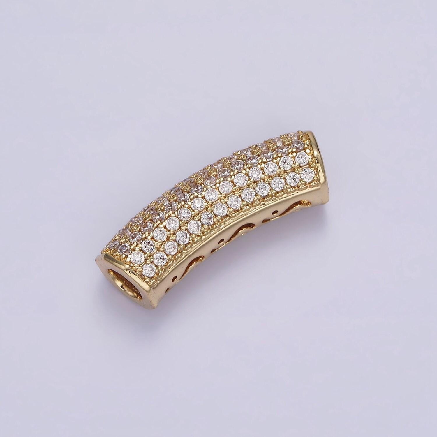 14k gold filled 23.5 tube micro paved cz bead | b795