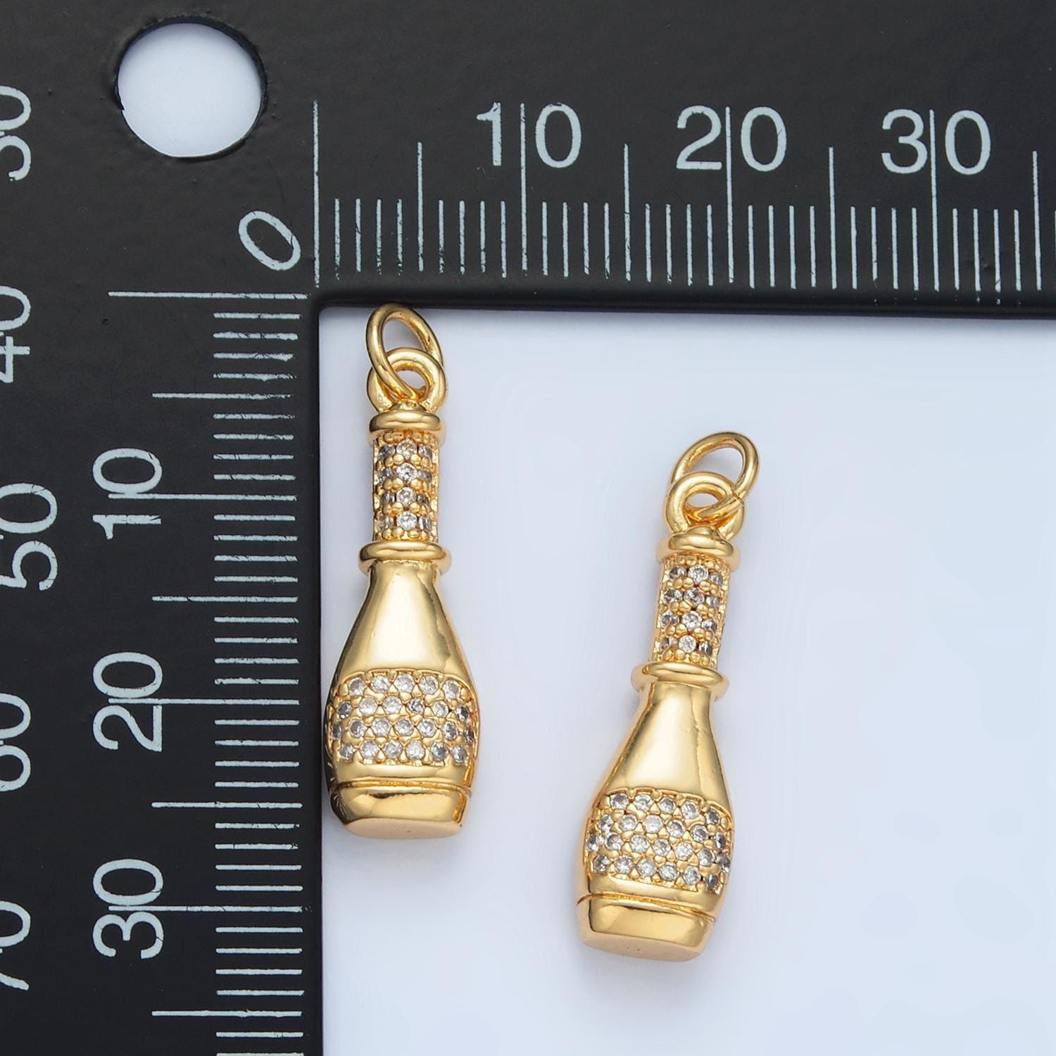 Dainty champagne bottle charm gold wine cz drop charm pendant minimalist jewelry making ag894