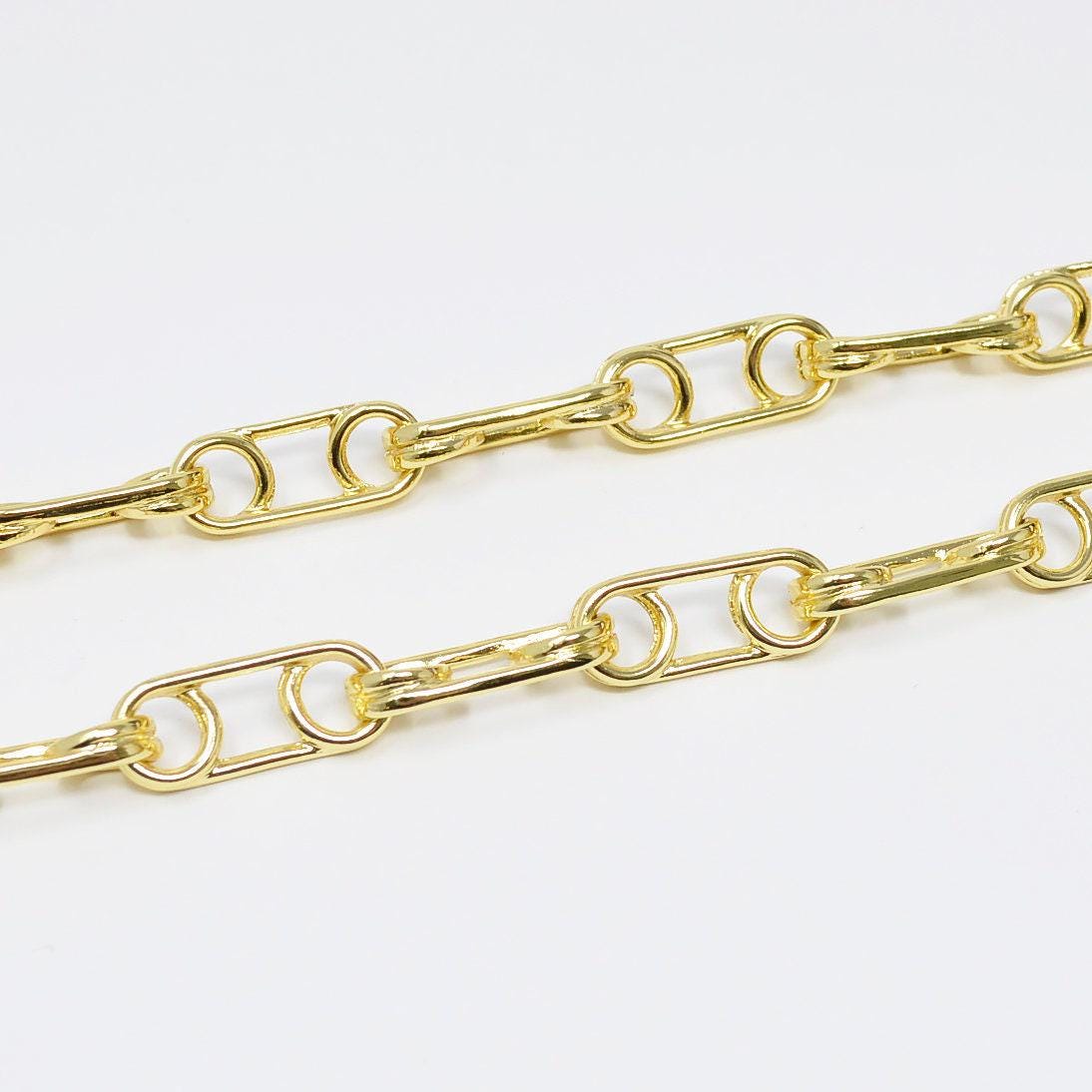Bold paper clip chain yellow gold unfinished chain by yard chunky link chain, yellow gold thick elongated chain for diy craft, roll- 452