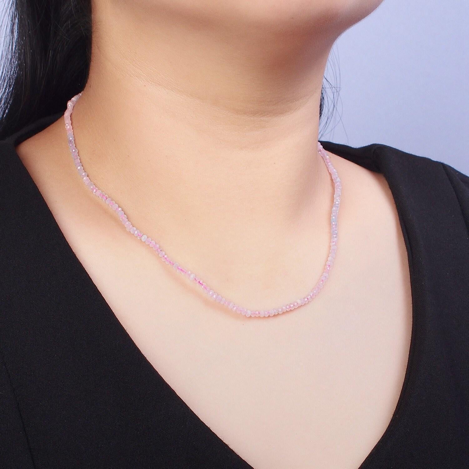 Handmade gold beaded necklace, 24k gold filled 16.0" + 2.0" extender beaded morganite ready to wear necklace | wa-1160