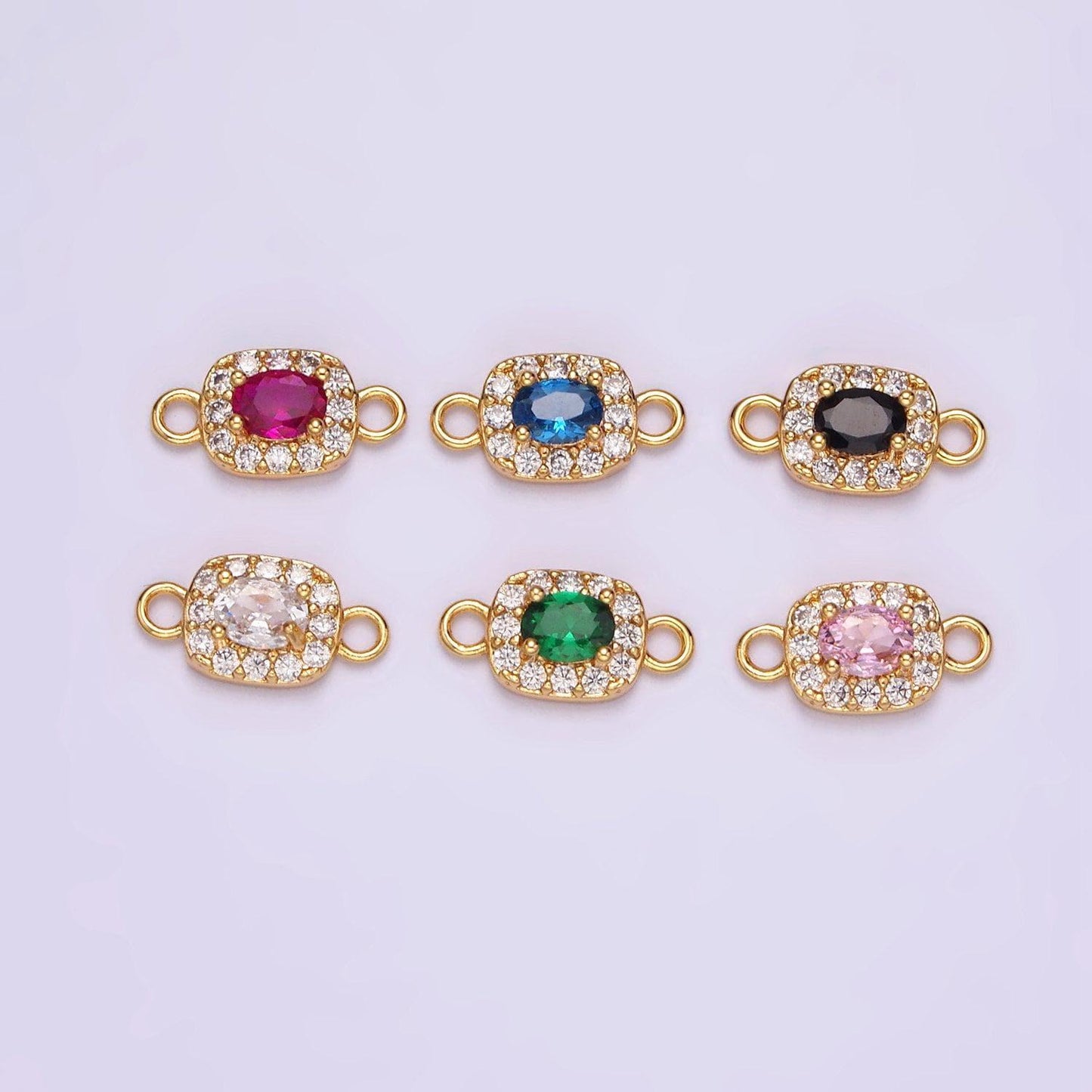 14k gold filled clear, black, blue, pink, green, fuchsia cz 5mm mini rectangle connector | g107 - g112