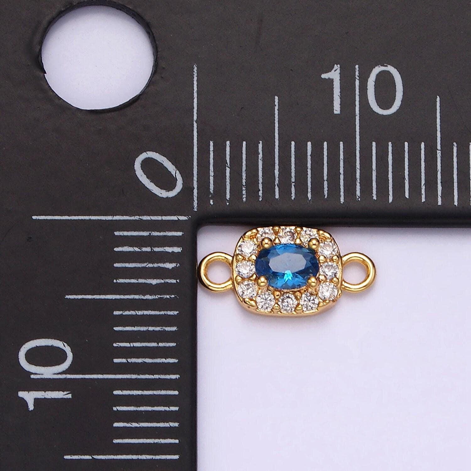 14k gold filled clear, black, blue, pink, green, fuchsia cz 5mm mini rectangle connector | g107 - g112