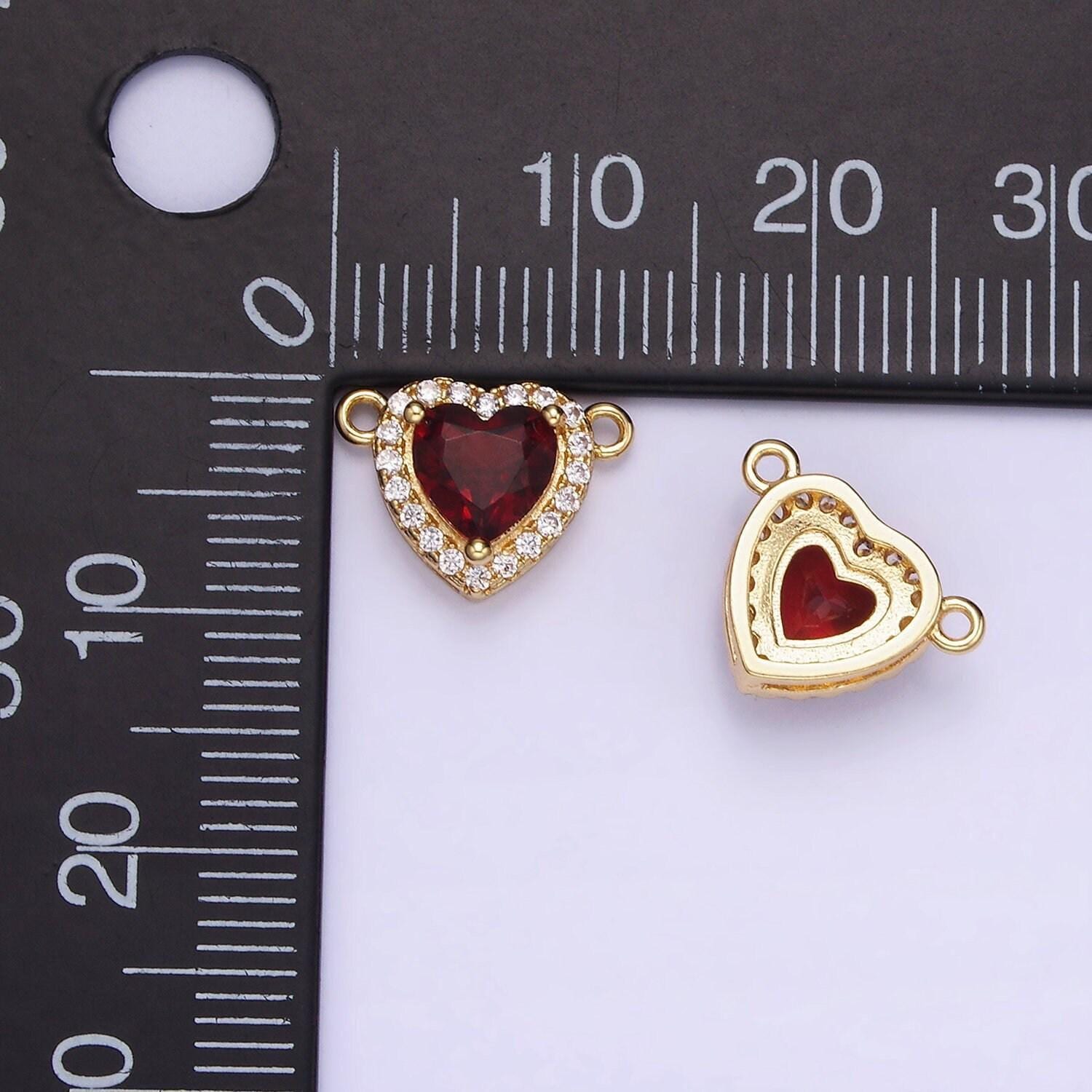 Dainty dark red cz heart connector cubic zirconia micro pave double loop gold filled heart charm connector for bracelet component g496