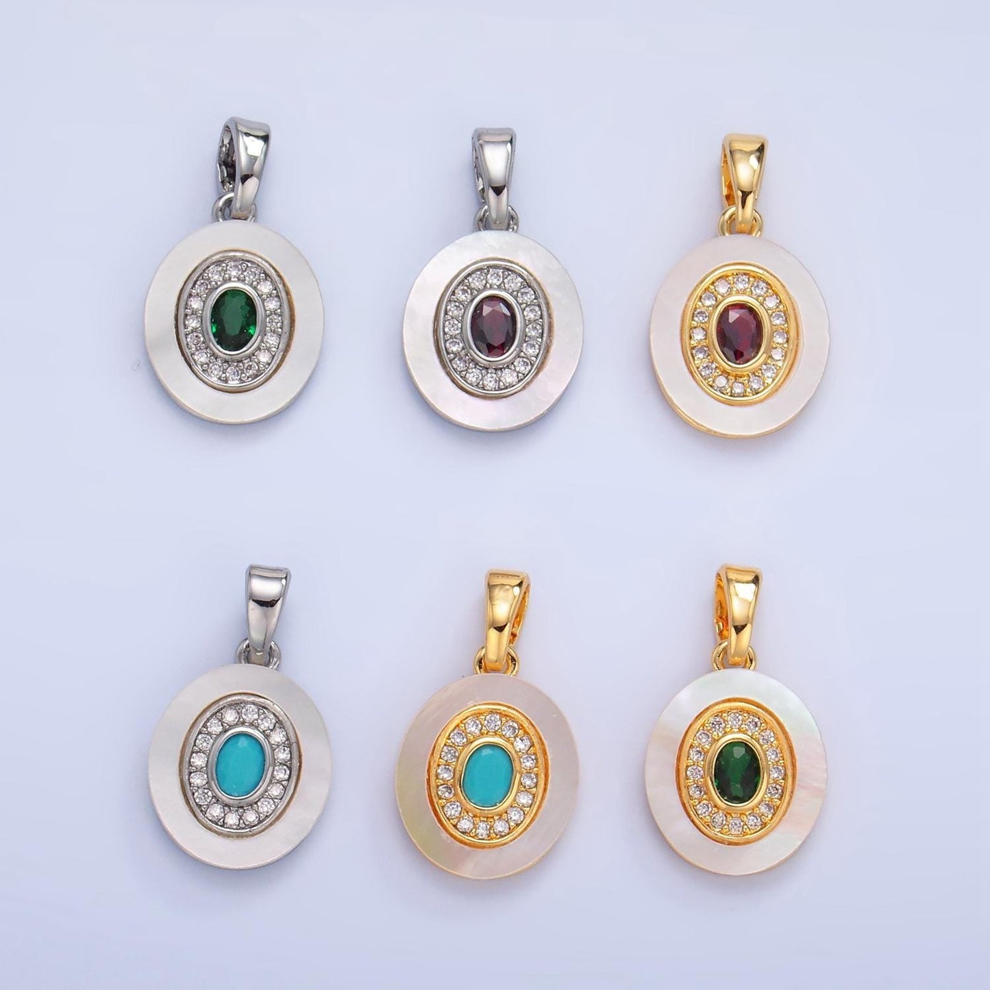 Colorful cz evil eye freshwater pearl gold bezel charm evil eye oval shaped gold filled pendant | f769