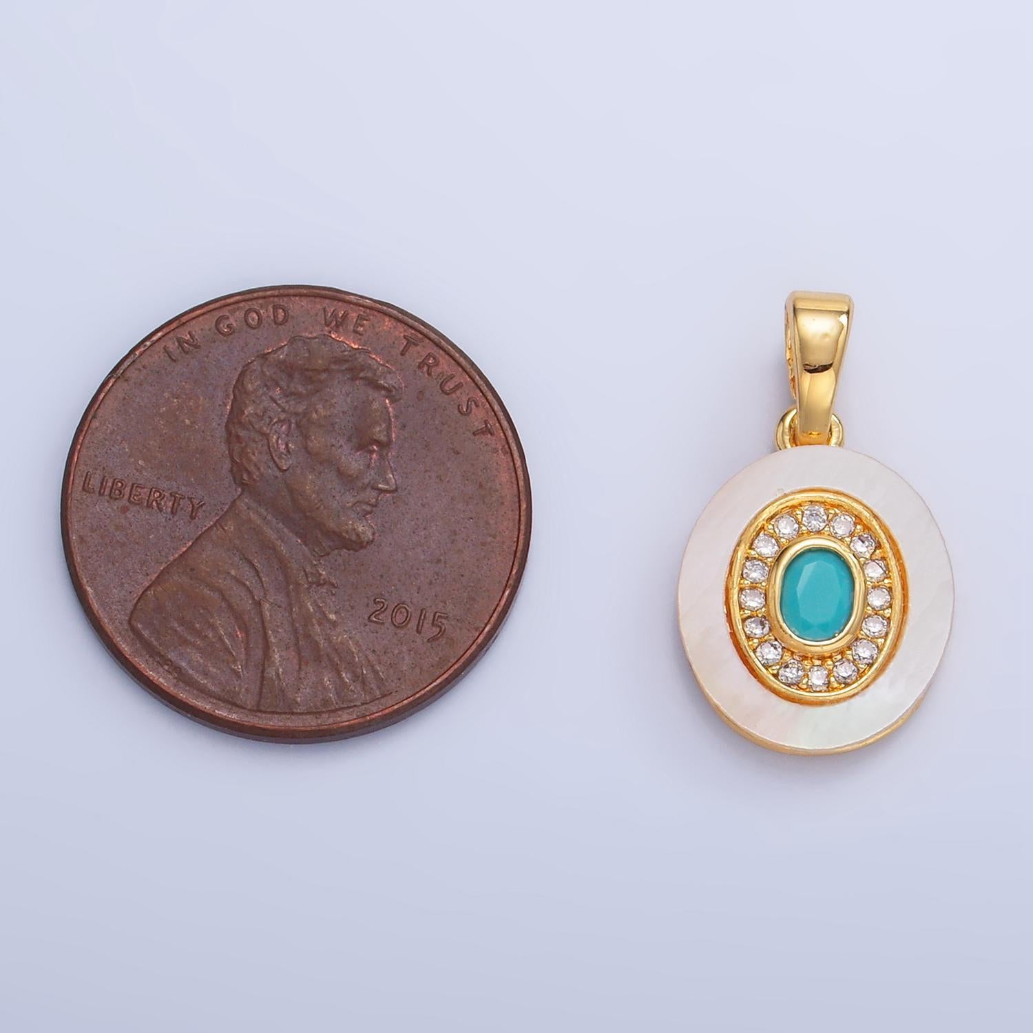 Colorful cz evil eye freshwater pearl gold bezel charm evil eye oval shaped gold filled pendant | f769