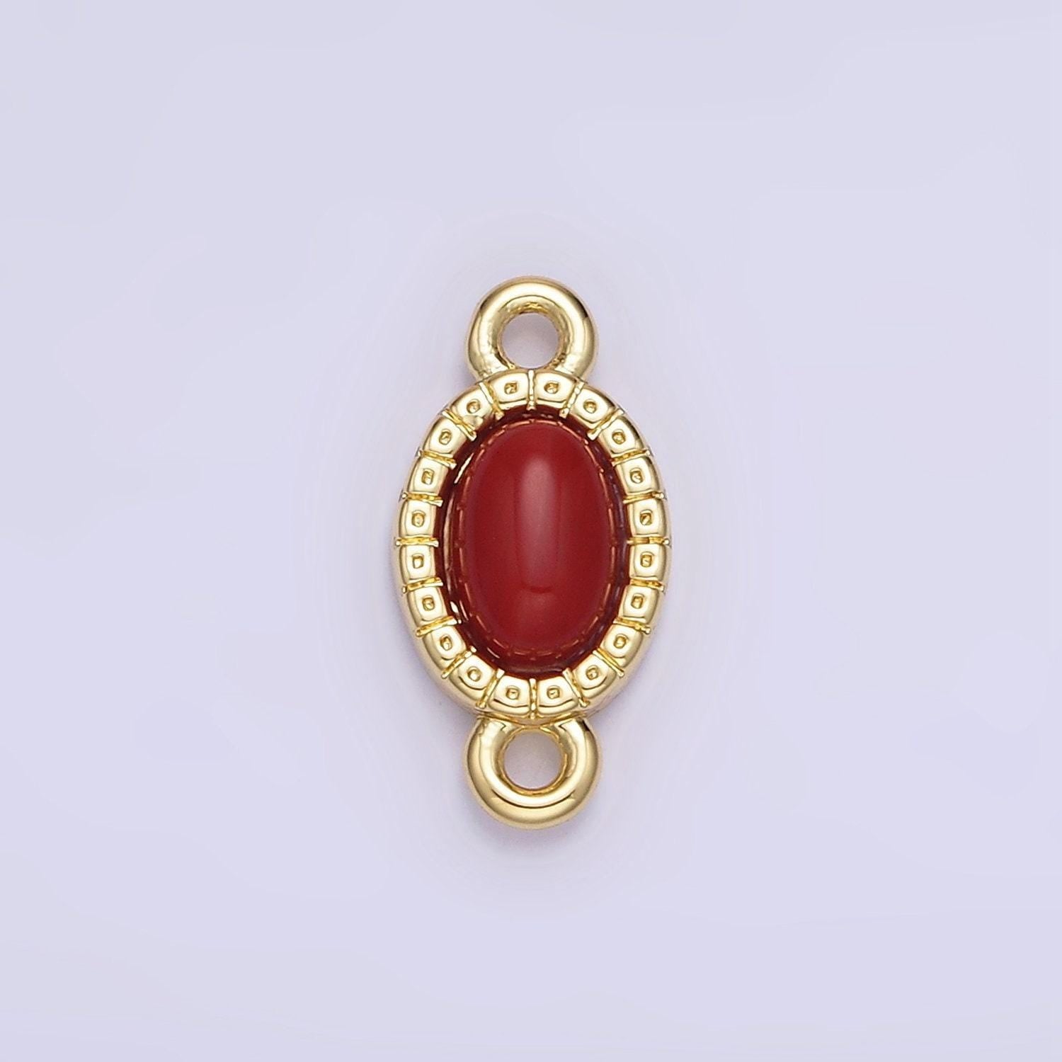 14k gold filled carnelian, turquoise oval gemstone bezel connector | g-355