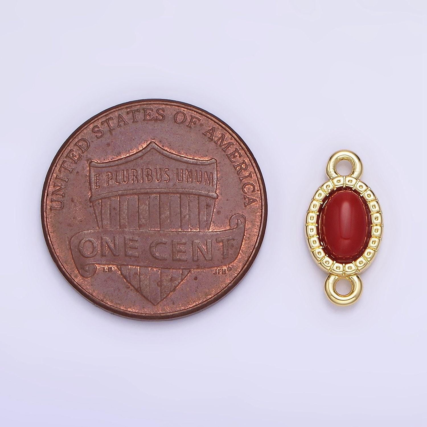 14k gold filled carnelian, turquoise oval gemstone bezel connector | g-355