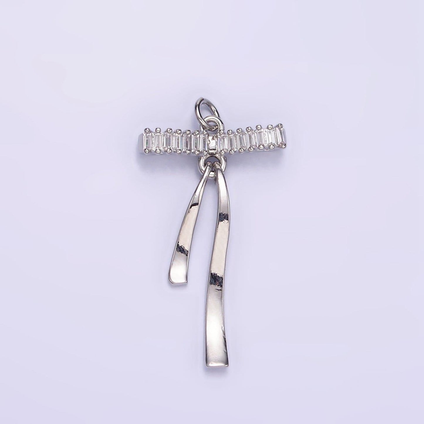 18k gold filled bow charm baguette cz ribbon pendant, diy fashion jewelry making supply for necklace, bracelet m113