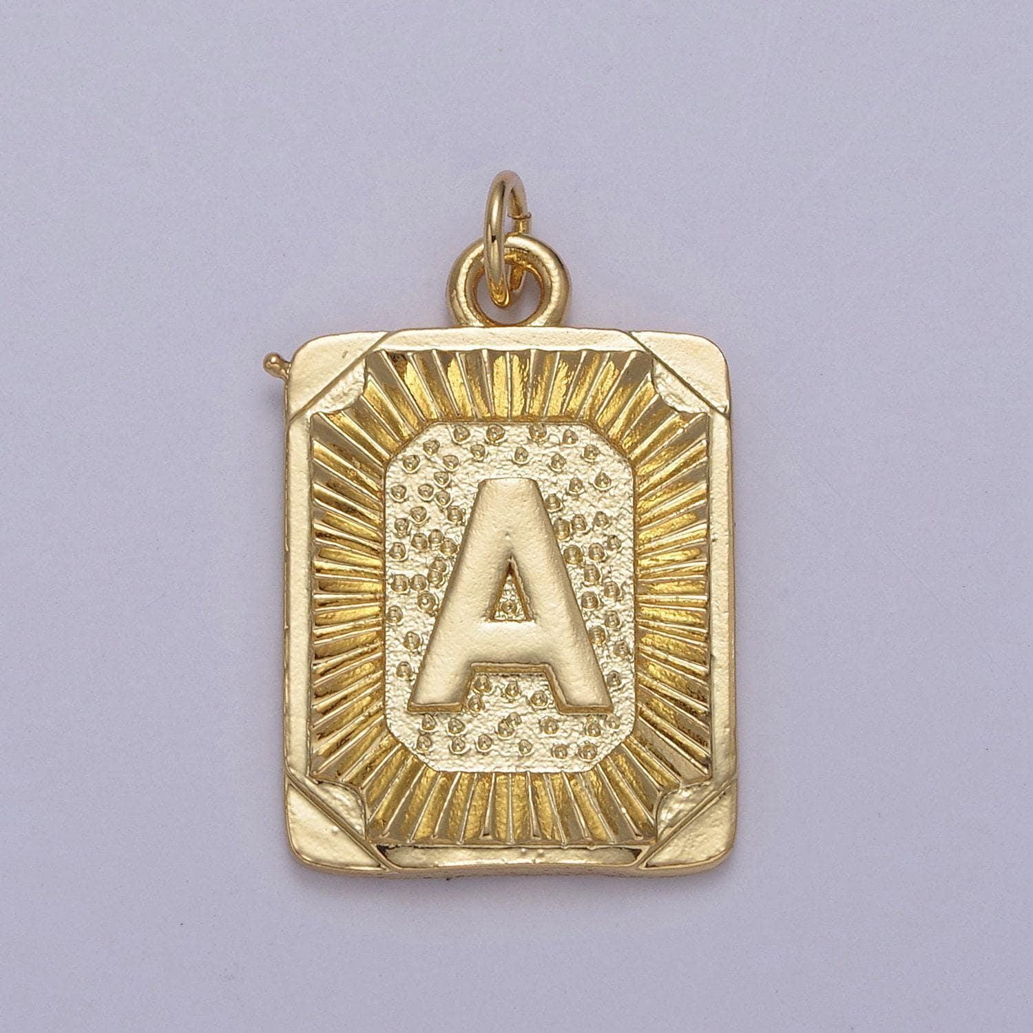 24k gold filled initial tag letter charm a - z alphabet letter tile charm pendant for personalized necklace jewelry making