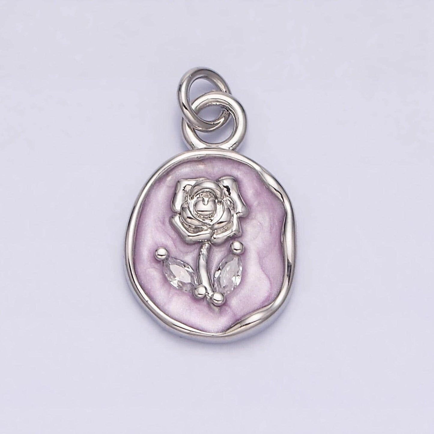 Gold rose flower charms enamel floral charm with cubic zirconia stone for mothers days gift idea anniversary gift minimalist jewelry ac1081