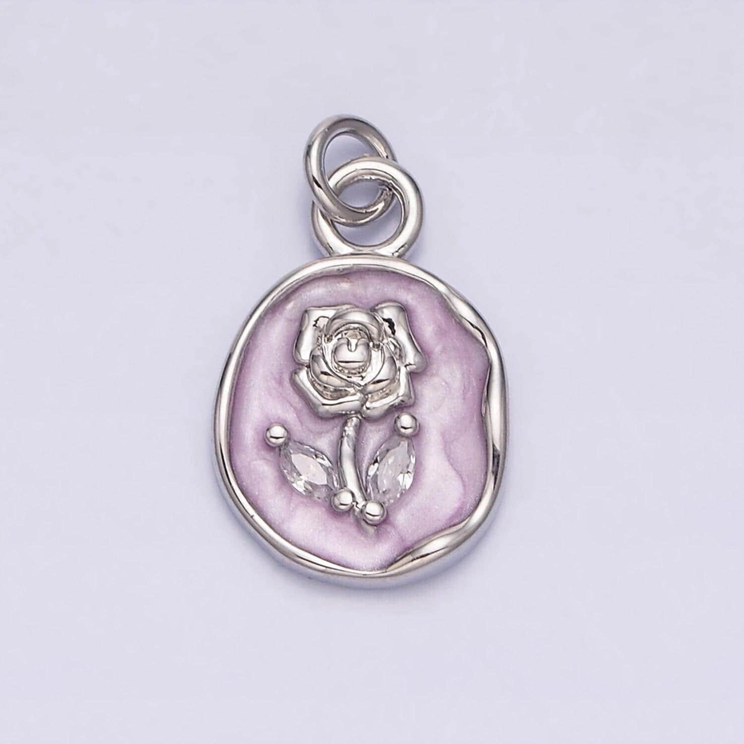Gold rose flower charms enamel floral charm with cubic zirconia stone for mothers days gift idea anniversary gift minimalist jewelry ac1081