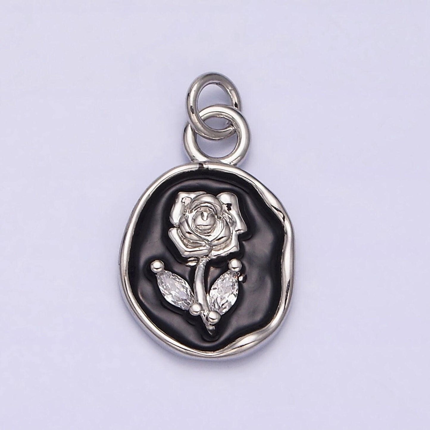 Gold rose flower charms enamel floral charm with cubic zirconia stone for mothers days gift idea anniversary gift minimalist jewelry ac1081