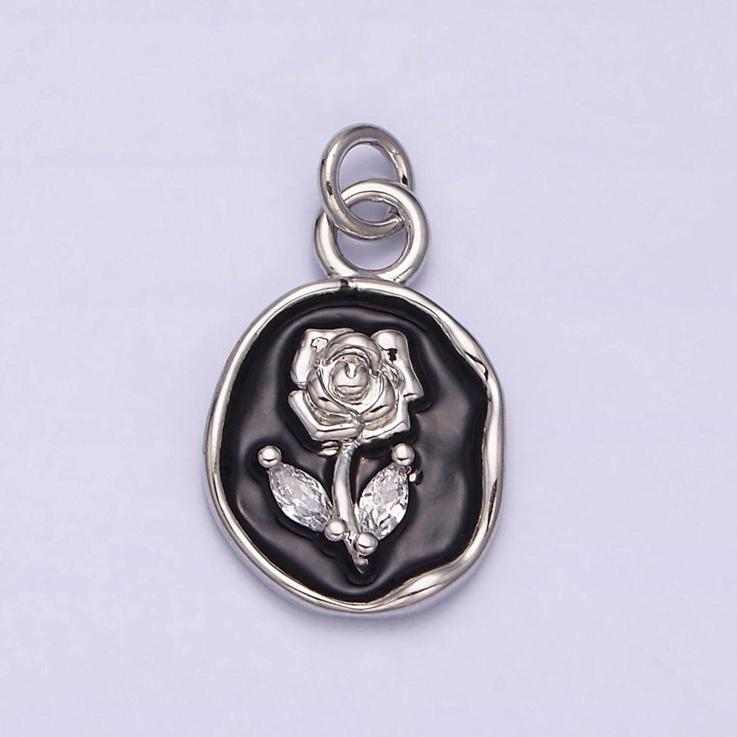 Gold rose flower charms enamel floral charm with cubic zirconia stone for mothers days gift idea anniversary gift minimalist jewelry ac1081